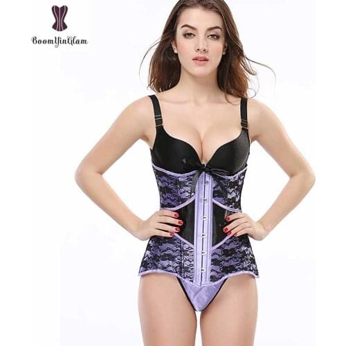 Fashion design waist trainer waist cincher body shaperwear costume floral lace overlay satin underbust corset Bustier Top Sexy