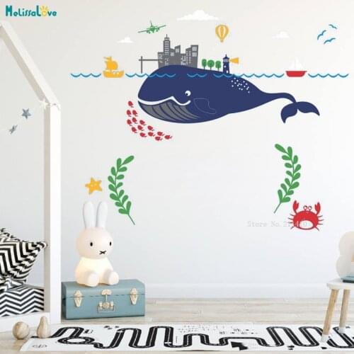 Under the Sea Transportation Scene With Whale Colorful Wall Stickers Woodland Home Decor Baby Room Nursery Decals YT4760