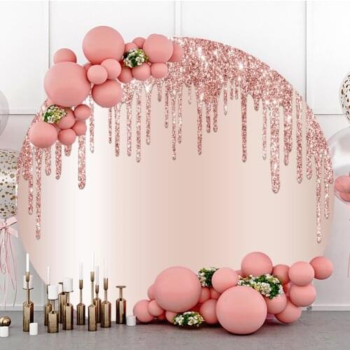 Pink Glitter Golden Wall Photography Round Background Newborn Baby Shower Birthday Party Photo Circle Backdrop Photo Studio