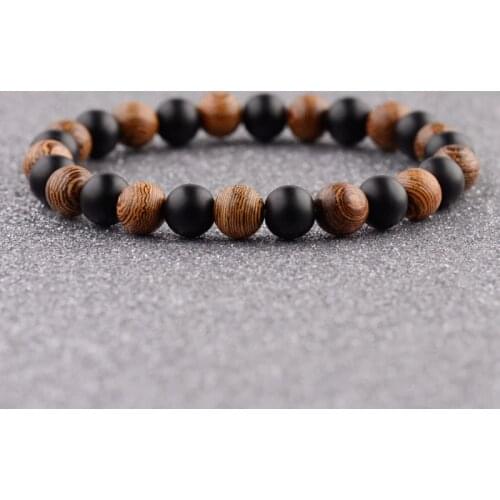 DOUVEI 2018 Ethinc Yoga Wood&Black Stone Beads Bracelets Men Meditation Yinyang Elastic Bracelet Women Prayer Jewelry ABJ036