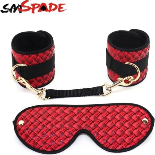 SMSPADE PU Bondage Kit Contains Handcuffs Blindfold Suitable for Beginners Sexual Partners Adult BDSM Games