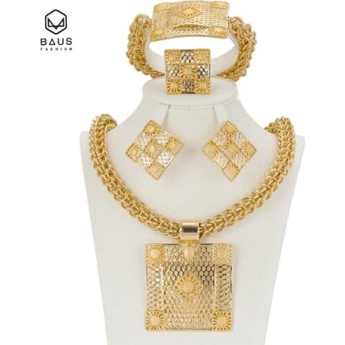 BAUS African gold color wedding jewelry set Three color Fashion women Bridal set Necklace Bangle Earring Ring Party Accessories