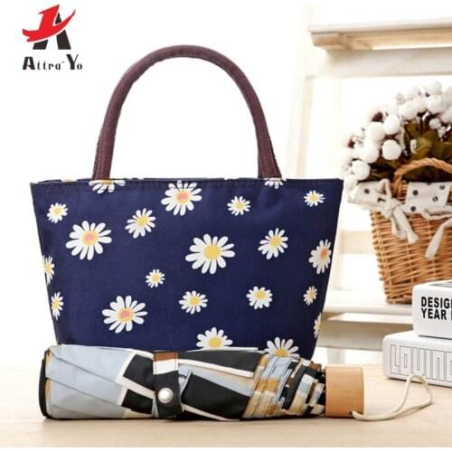 Attra-Yo 2020 New Female Portable Lunch Bag Bottom Thickening Set Lunch Box Bag Handbag Oxford Canvas Small Bag Women Handbag