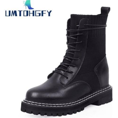 REVT 2020 new style womens Genuine Leather fashion winter Martin boots British style girls Motorcycle boots womens shoes