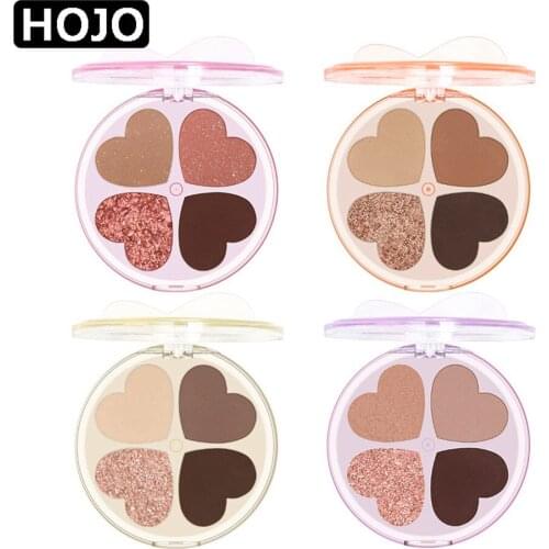 HOJO New Lucky Four-Leaf Clover Four Color Eyeshadow Palette Color Rendering Full and Delicate Clothing Pink Silky Eye Makeup