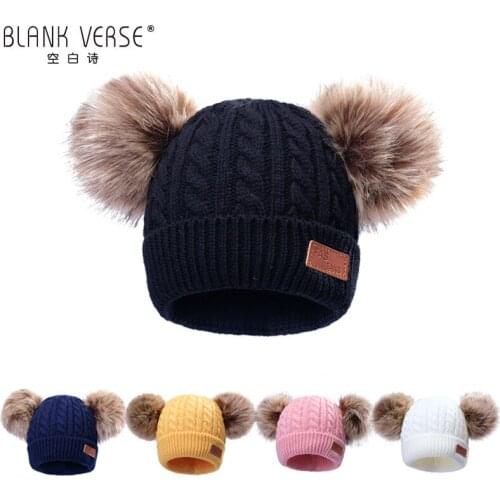 Beanies Baby Hat Pompon Winter Children Hat Knitted Cute Cap For Girls Boys Casual Solid Color Girls Hat Baby Beanies