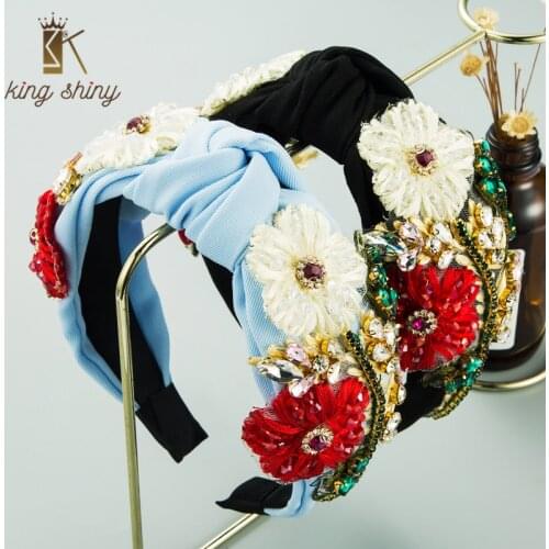 King Shiny Ins Crystal Flower Headband for Woman Vintage Hand Made Twisted Bowknot Hairband Girls Party Hair Jewelry Tiara Bezel