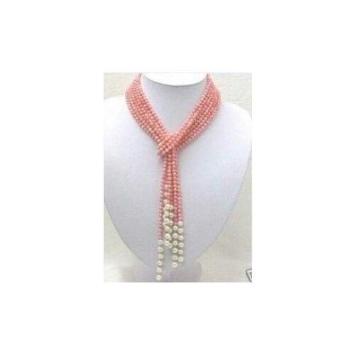 Charming Pink coral beads white pearl necklace Fashion Free shipping