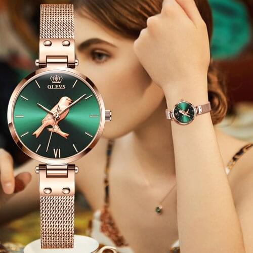 OLEVS Women Watch Bird Ultra-Thin Stainless Steel Waterproof Ladies Watch Quartz Wirstwatch Female Clock montre femme 2020