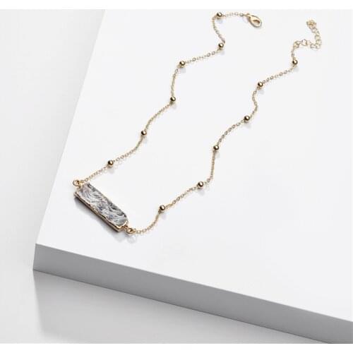 Rectangle Shape Natural Druzy Rock Stone Pendant Necklace for Women Dainty Chain Necklaces Jewelry Summer