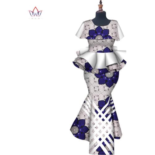 New BintaRealWax Customize African Dresses for Women Elegent Trench V-neck Top and Mermaid Skirt Plus Size 6XL WY8300