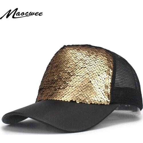 Luxury Sequins Paillette Bling Shinning Summer Mesh PU Baseball caps Gorras Women Girl Sun Hats For Party Club Gathering Bones