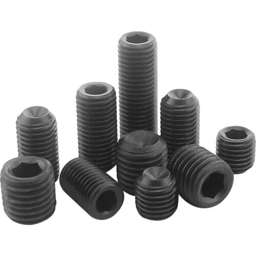 10/20/50pcs Grub Screw Plain Cup Point Socket Set Screw M3 M4 M5 Black Grade 12.9 Hexagon