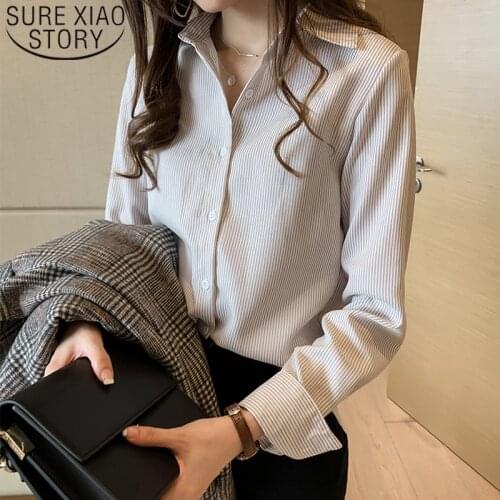 2020 Spring New 4XL Plus Size Vertical Striped Shirts Long Sleeve Loose Women Tops and Blouses Bottoming Shirts Fashion 8873 50