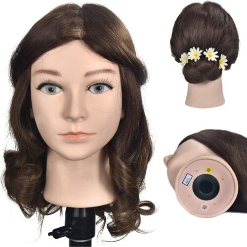 High Quality Female 16" Training Mannequin Head With 100% Natural Human Hair Training Head For Hairdresser Mannequin Head Dolls