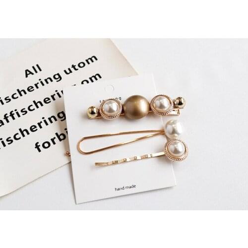 New Pearl Popular Hairpin Combination Ins Simple Fashion Temperament Button Crown Side Bangs clip