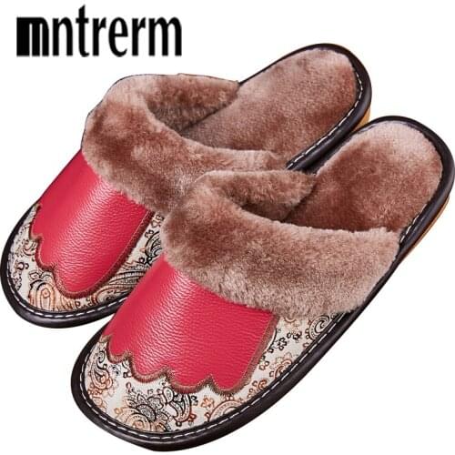 Mntrerm Fashion Warm Cowhide natural fur slippers women home shoes winter Genuine Leather slippers woman indoor house shoes new