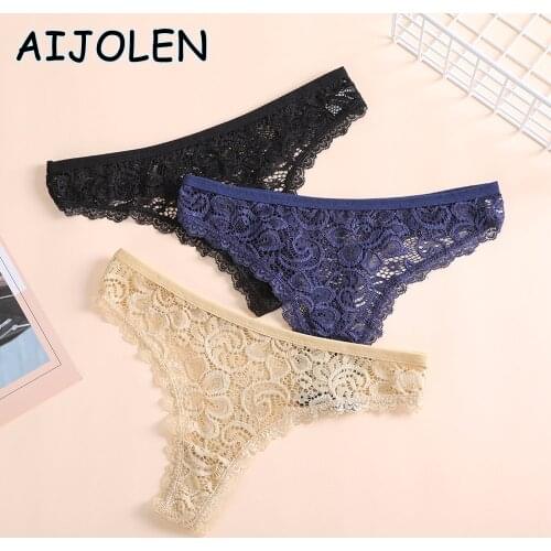 AIJOLEN Sexy Lace Pantie Solid Color Underwear Women Lace Panties Thong and G-String Hollow Flower Panties Briefs L/XL/XXL