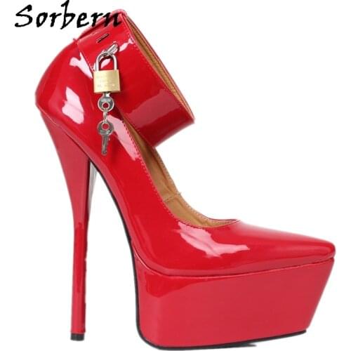 Sorbern Lockable Ankle Strap Women Pump Shoes For Cross Dresser Platform 7 Inch Pointy Toes Humiliate Couple Shoe Lady