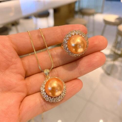 QTT Luxury 18k Gold Pearl Jewelry Sets For Women Bohemian Earrings Pendant Necklace Sets Wedding Jewelry Gifts