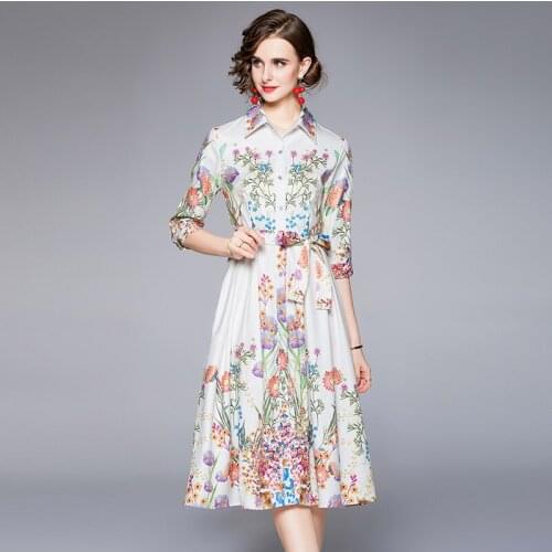 2021 New Arrivals Office Dress Women Elegant Printed High Waist A Line Fashion Work Business Vestidos Dress