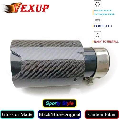 1PCS Automotive Car Glossy Carbon Fiber Blacking Stainless Steel Exhaust Tip Muffler Tip For BMW M Series Universal Muffler Tip