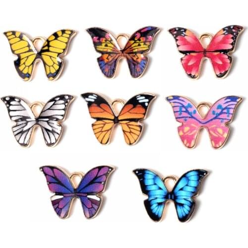 10PCS 15x21mm 8 Color Alloy Metal Drop Oil Colorful Butterfly Charms Animal Pendant For DIY Bracelet Necklace Jewelry Making