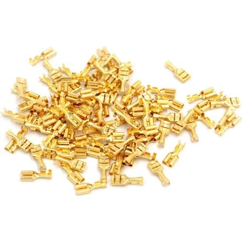 100Pcs 4.8mm/6.3mm Female Crimp Terminal Connector Gold Brass Car Speaker Electric Wire Connectors Set Wholesale