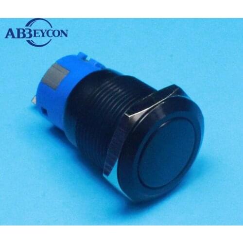 1957F Un-locking Black anodised aluminum metal pushbutton switch 19mm Momentary black push switch