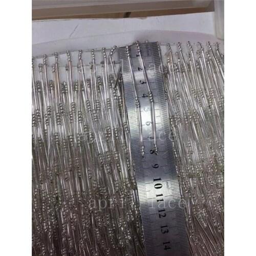 20 yards cc007 # 8 cm width silver beads fringe satin ribbon silver tassel for garment/decorative/wedding bridal gown dress