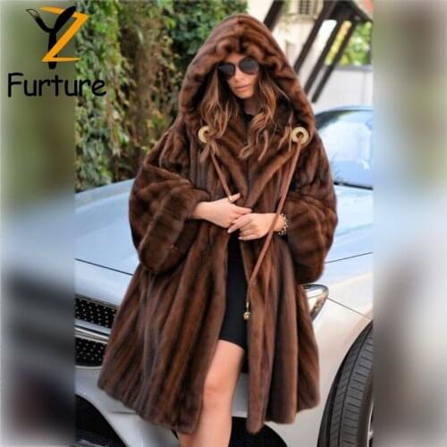 2021 Trendy Tops Real Fur Coats For Women With Big Warm Hooded Nature Mink Fur Jackets Overcoats Flowerable Lady Winter Clothes