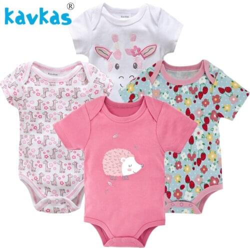 4pcs/lot Baby Girl Bodysuit 100% Cotton Infant Clothes Summer Short Sleeved Jumpsuit Underwear Kids Baby Boy Outfits Clothes Set