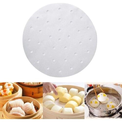 100Pcs Bamboo Steamer Liner Perforated Air Fryer,Round Air Fryer Liners,Non-stick Basket Paper Mat for Steamer Baking Dumplings