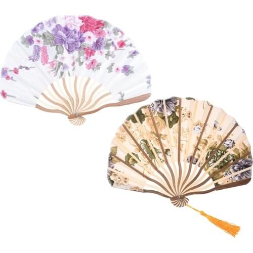 Bamboo Flower Printed Japanese Style Foldable Hand Held Fan Gift Decor & Classic Style Peony Flower Fabric Bamboo Folding Dance