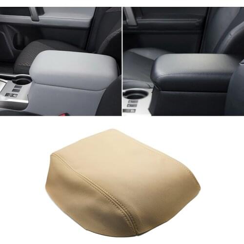 Beige Center Armrest Leather Cover For Toyota 4Runner 2010 2011 2012 2013 2014 2015 2016 2017 2018 Central Armrest Box Skin Trim