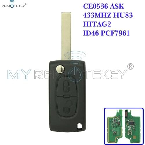 CE0536 MODEL 207 307 308 car Flip remote key 2 Button 434mhz HU83 key blade for Peugeot citroen remtekey