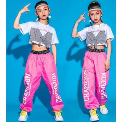 Kids Hip Hop Stage Clothing Festival Outfits Tank Crop Tshirt Streetwear Cargo Pants For Girls Jazz Dance Wear Costume Clothes