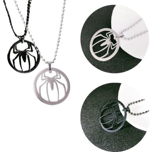 Disney Mickeys Avengers Spider-Man Titanium Steel Necklace Street Hip Hop Style Pendant Men and Women Necklace Birthday Gift