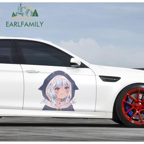 EARLFAMILY 43cm x 41.7cm For Gawr Gura Hololive RV JDM Car Stickers Car Assessoires Decal Funny Personality Motorcycle Decor