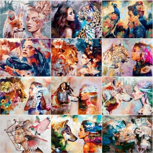 GATYZTORY Picture By Numbers Beauty And Wolf Figure Painting By Number HandPainted DIY Gift 60x75cm Frame Home Decor Artwork