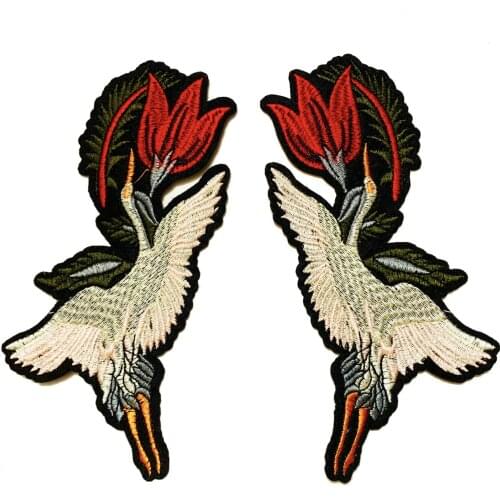 Fine Cartoon Animal Red-crowned crane Embroidered Patches For Clothing DIY Clothes Stickers Iron On Patches wholesale Badges