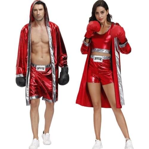 Red Sexy Women Men Boxer Costumes Male Female Boxer Robe Role Playing Costume Cosplay Outfits Adult Halloween Party Clothing