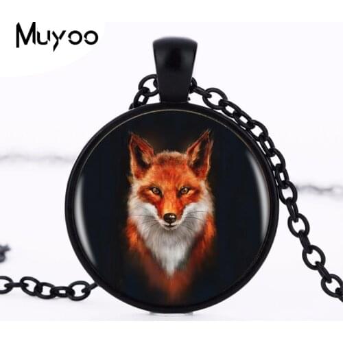 Hot Sale Fox Logo Pendant Necklace Handmade Resin Vintage Cabochon Tibetan Round Chain Pendant Necklace Women Jewelry HZ1