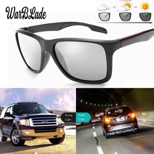 WarBLade Men Square Photochromic Sunglasses Polarized Chameleon Discoloration Sun Glasses Male Day Night Driving Goggles Eyewear