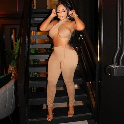 Criss Cross Bandage Matching Set Summer 2021 Club Crop Top And trouser suits pjamas for Women Ruched Sexy Hot Outfits