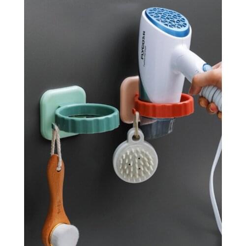 Hair Dryer Holder No Drilling Wall Mounted Bathroom Hair Blow Dryer Hanging Rack with Small Hook & Clip