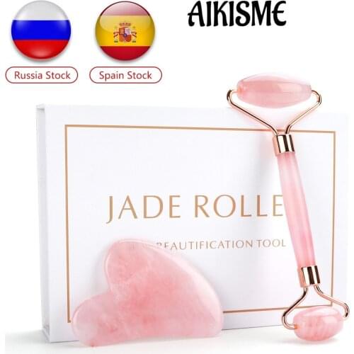 Slimming Face Massager Rose Quartz Roller Natural Jade Facial Massage Roller Stone Skin Massage Face Massager Beauty Tool