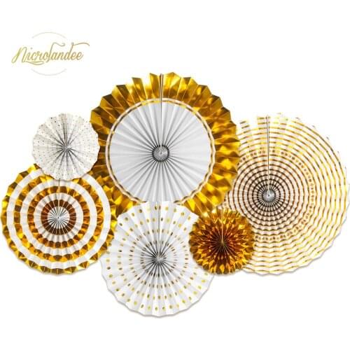 NICROLANDEE 6 pcs/set Party DIY Decoration Paper Fans Gold Rose Gold Birthday Graduation Home Decoration New Supplies