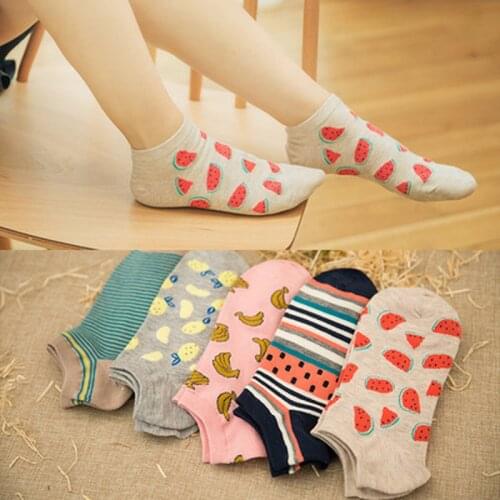 5 Pairs/lot New Spring Women Cotton Socks Set Cute Animal Fruits Banana Casual Girl Ankle Boat Sock Slippers Harajuku Size 34-40
