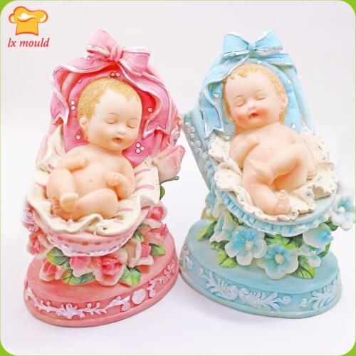 New Baby in Cradle 3D Soap Candle Plaster Clay silicone mold